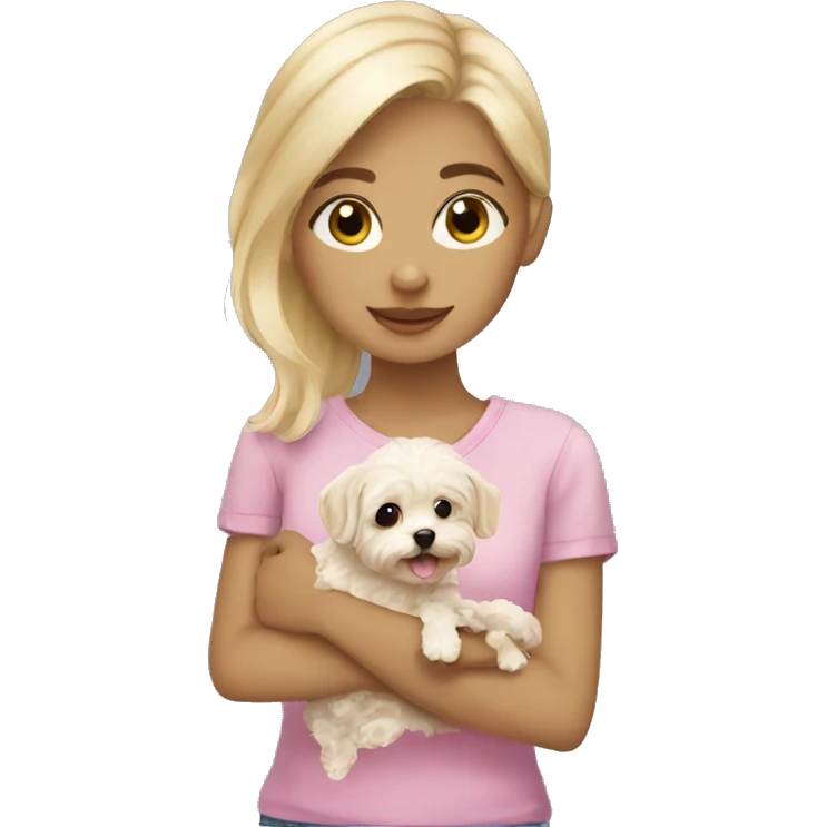 Cute blond girl holding a maltipoo  emoji