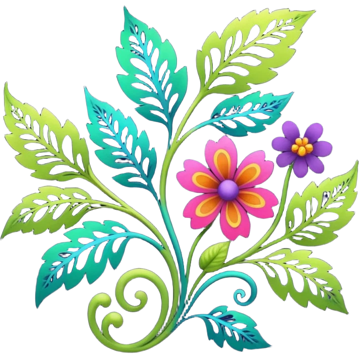 dark colorful filigree design, leaf shapes, flower shapes, nature shapes, toxic nature, toxic plants emoji