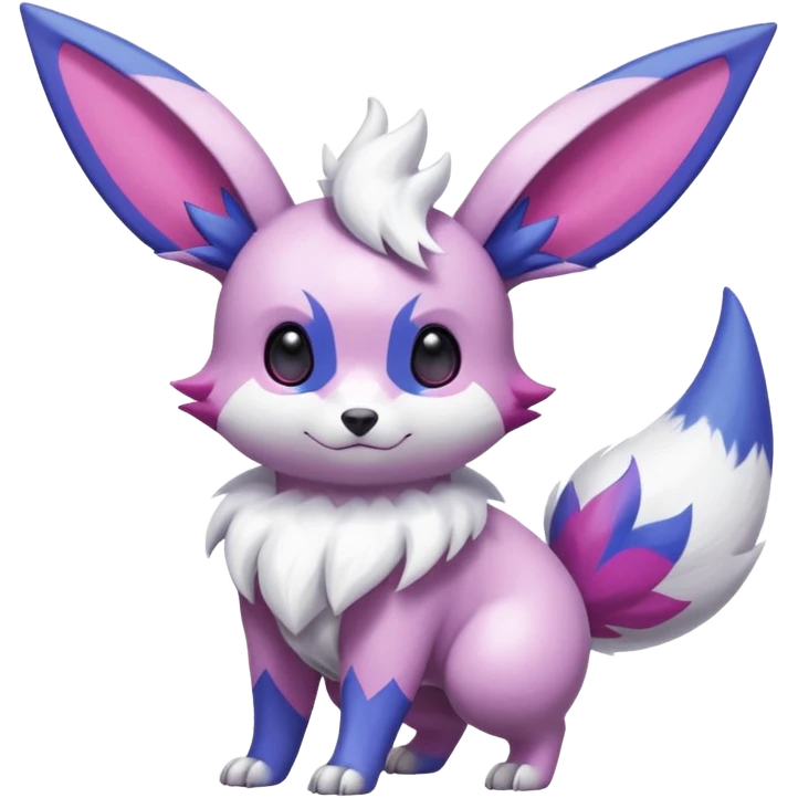 Shiny White with Violet and Indigo and pink markings Eevee-Minccino-Zangoose-Pokémon-Digimon-Fakémon-fusion-hybrid-creature emoji