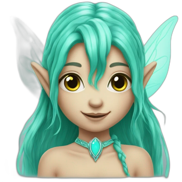 cute turquoise elf fairy with long hair emoji