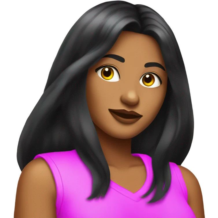 Tanned woman with long black hair dressed in Y2K hair, makeup, and neon attire emoji