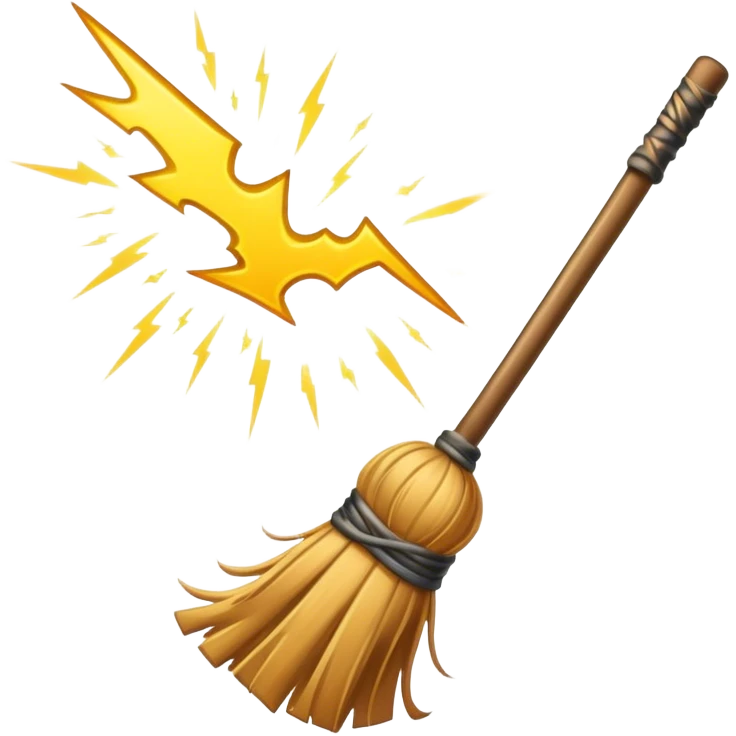 a broomstick being struck by lightning emoji