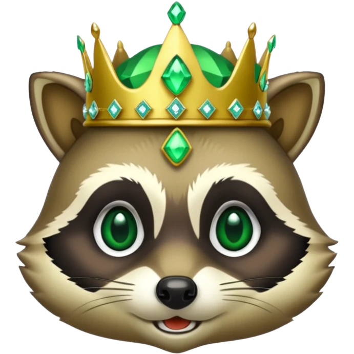 Bright green colored Racoon , with jewelled crown emoji