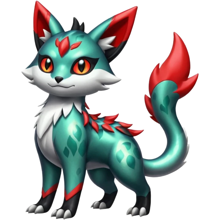 Shiny Silvery Colorful Iridescent Oriental painted marked patterned Asian beautiful elegant extravagant extraordinary Litten-Zygarde-Zangoose-fusion emoji