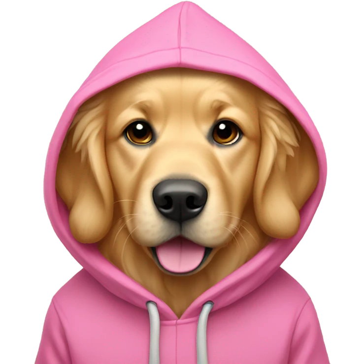 Golden retriever wearing pink oude emoji