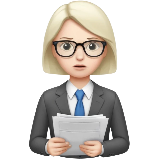 Frowns with Glasses, Office Boss: Business outfit, holding papers, frowning behind glasses, serious look
 emoji