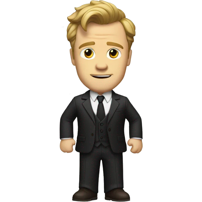 Barney Stinson, with a short face and dark blond hair sticking up at the front, in a cream-black suit emoji