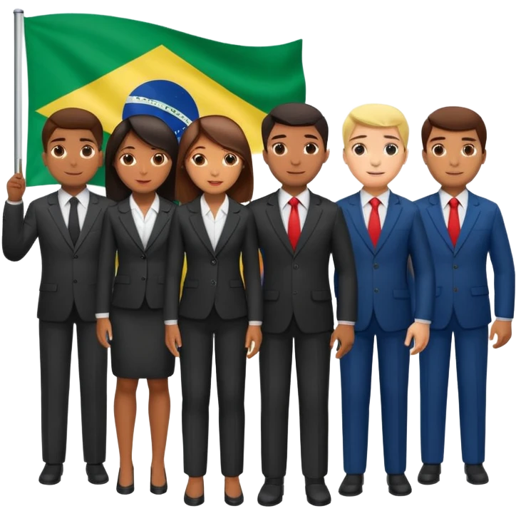 agora imagem com vários empresários e no fundo a bandeira do brasil emoji