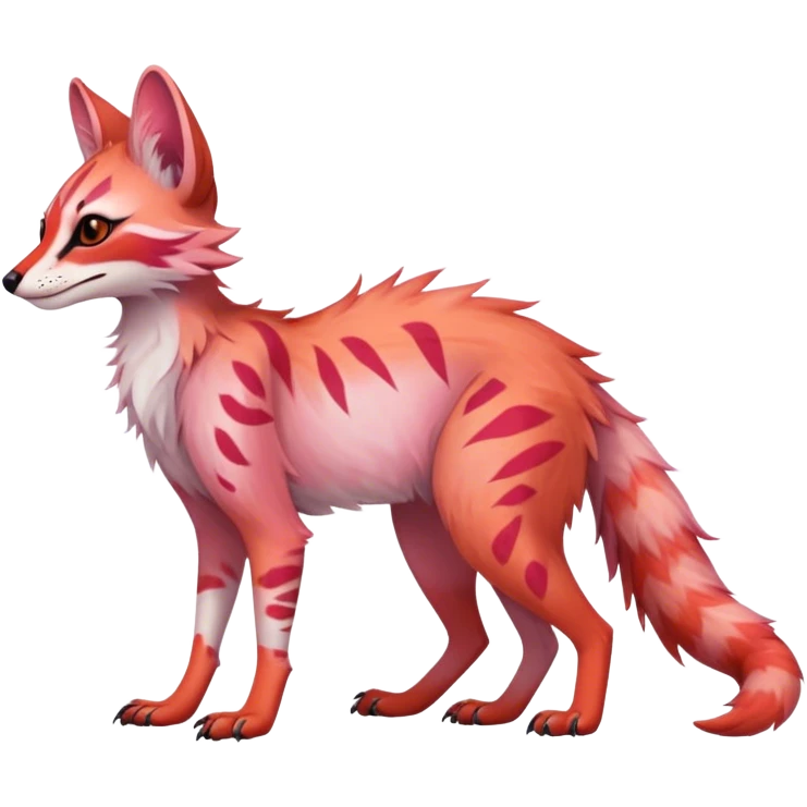 Feral Rare Fantasy light pastel gradient-pink-red-orange Vernid-Sergal-Genet-species by LiLaiRa, random markings, tufted ears, full body, 4 legs emoji