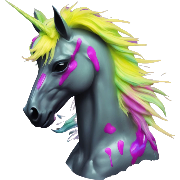 .Zombie_ Vaporwave black holographic oilslick zombie unicorn yellow caution tape graffiti Pegasus  emoji