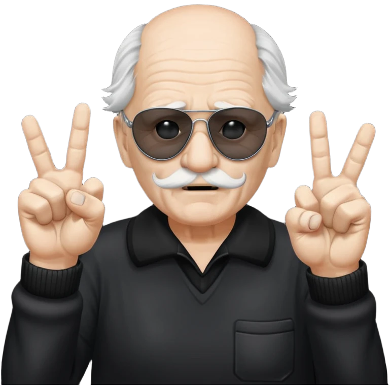 Some white old guy with a mask on and black shades with it also holding up the middle fingers emoji