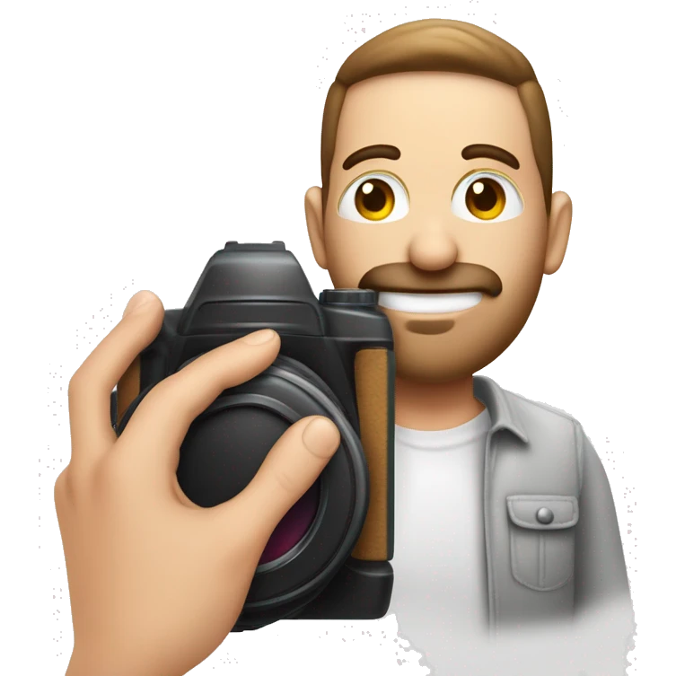 Fotógrafo hombre de piel blanca con cámara fotográfica en la mano emoji