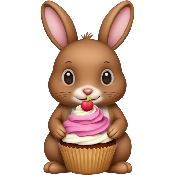 brown Rabbit with cupcake emoji