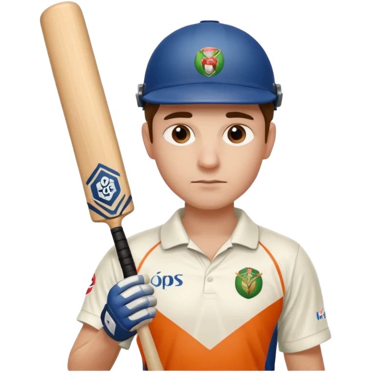 Cricketer in full white kit with bat and ball emoji
