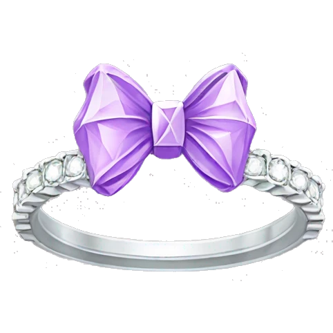 Silver diamond ring with a bow in light purple emoji