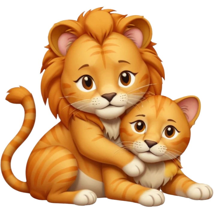 Animal Gata masajeando con la mano derecha la cabeza de un león  emoji