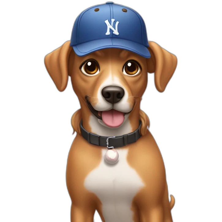 Caramel stray Dog wearing baseball hat sunglasses and curly wig emoji
