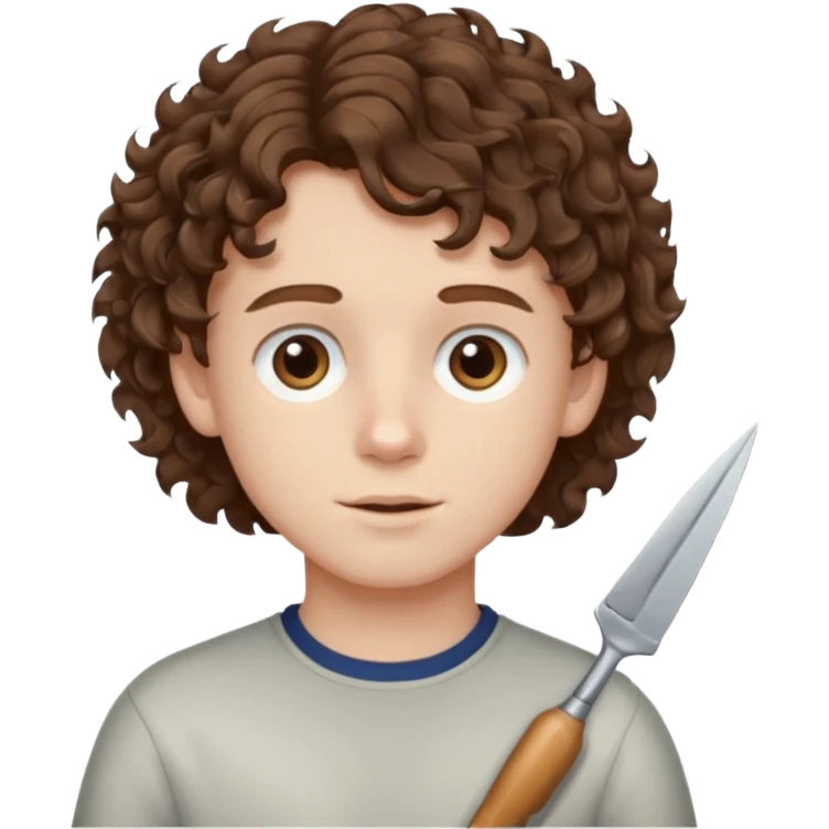 boy,  brown hair, curly hair, brown eyes, pale skin, , hair edger hairtcut emoji