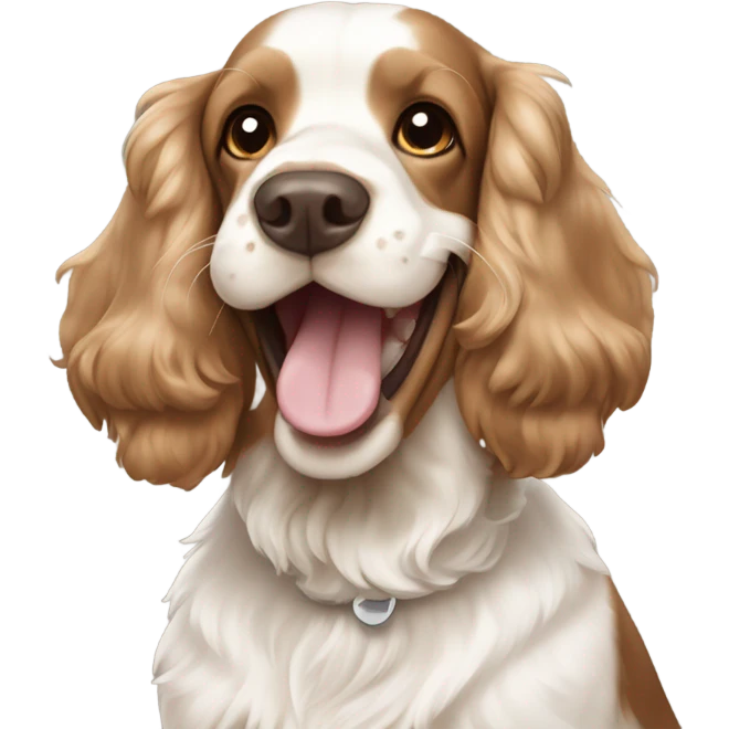 Light Brown and white cocker spaniel smiling  emoji