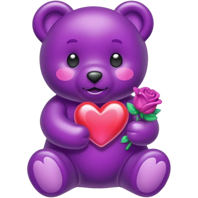 Gummy beart morado agarrando un corazón rosa cute emoji
