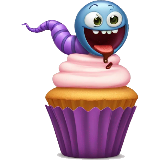 A worm eating a cupcake emoji
