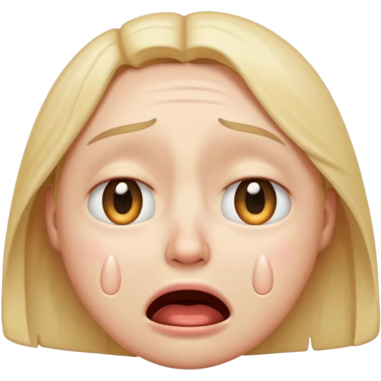crying emoji with eyes open wide, visible eye bags, 3/4 profile emoji