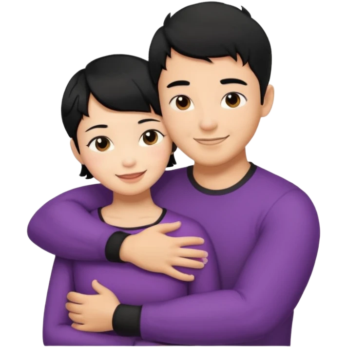 buff tan asian Man black hair hugging girl with black pixie cut  emoji