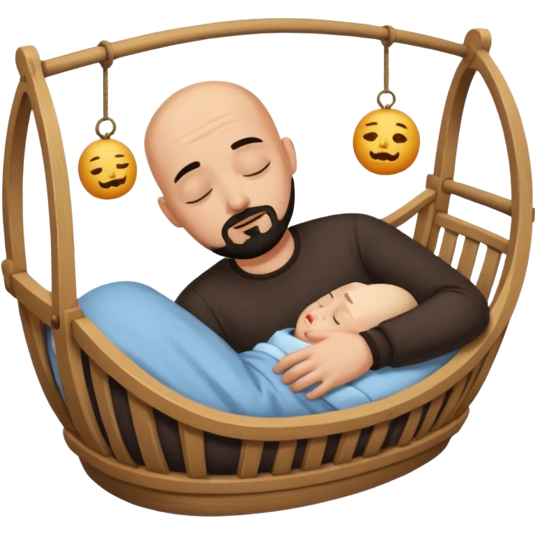 a man who is tan and bald with a black goatee sleeping in a cradle emoji