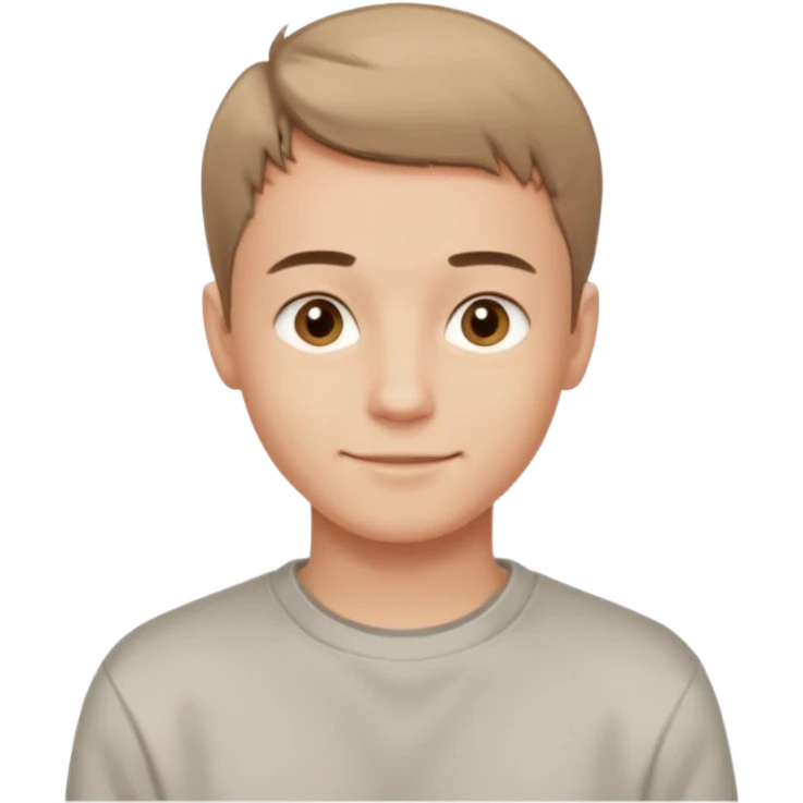 Молодой мужчина с короткой стрижкой, лёгкая улыбка, простая футболка или свитшот нейтрального цвета, образ современный и открытый. emoji