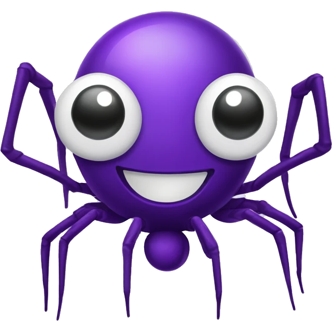 A happy and cute spider mascot. The spider should have a cheerful face and a non-threatening appearance. It should have a sleek, futuristic design with some elements representing technology and data. it has to be purple. emoji
