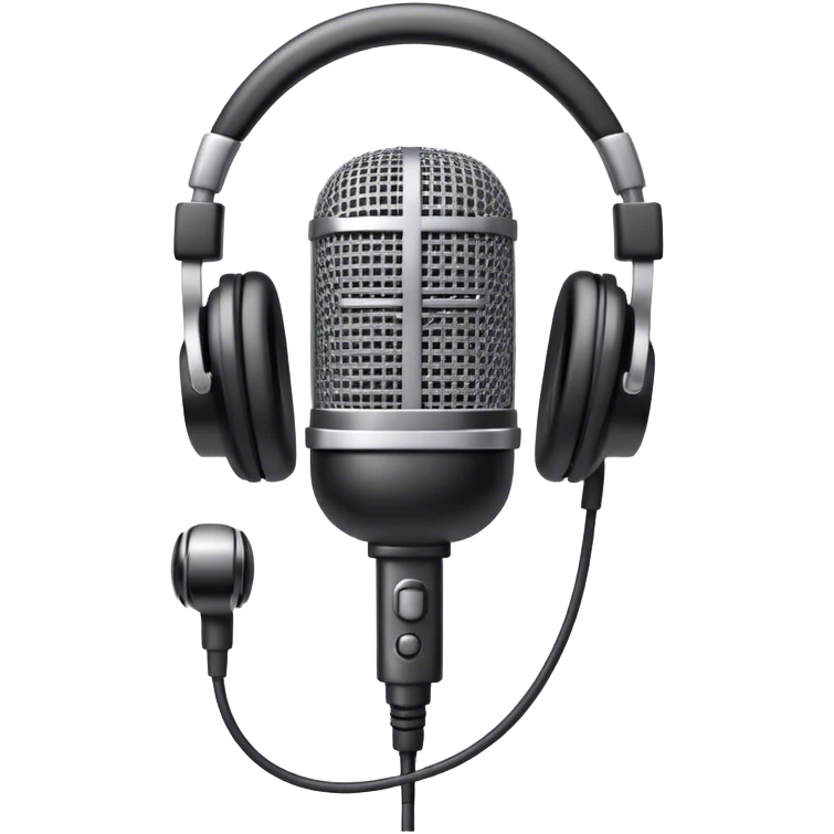 Create an emoji for podcasting. Show a microphone with headphones, symbolizing the recording of a podcast. Use modern, professional colors. Do not include any emojis or smiley faces. Make the background transparent. emoji