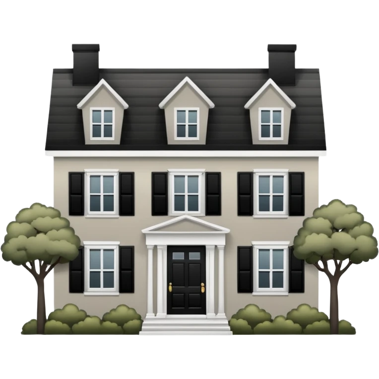 greige colonial house with black shutters and black front door emoji