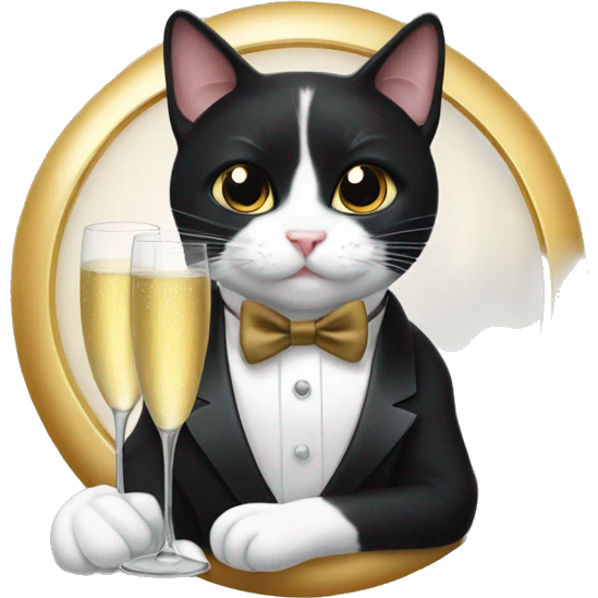 Tuxedo cat, drinking champagne ￼ emoji
