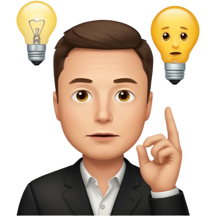 Elon Musk as an emoji, thinking with a lightbulb emoji