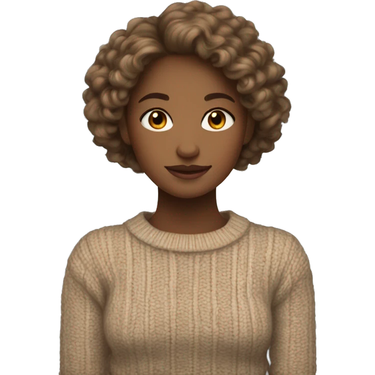 A girl with light-ish brown, shoulder-length curly hair, wearing a cozy cable knit sweater, mini-skirt, tights, and elegant loafers emoji