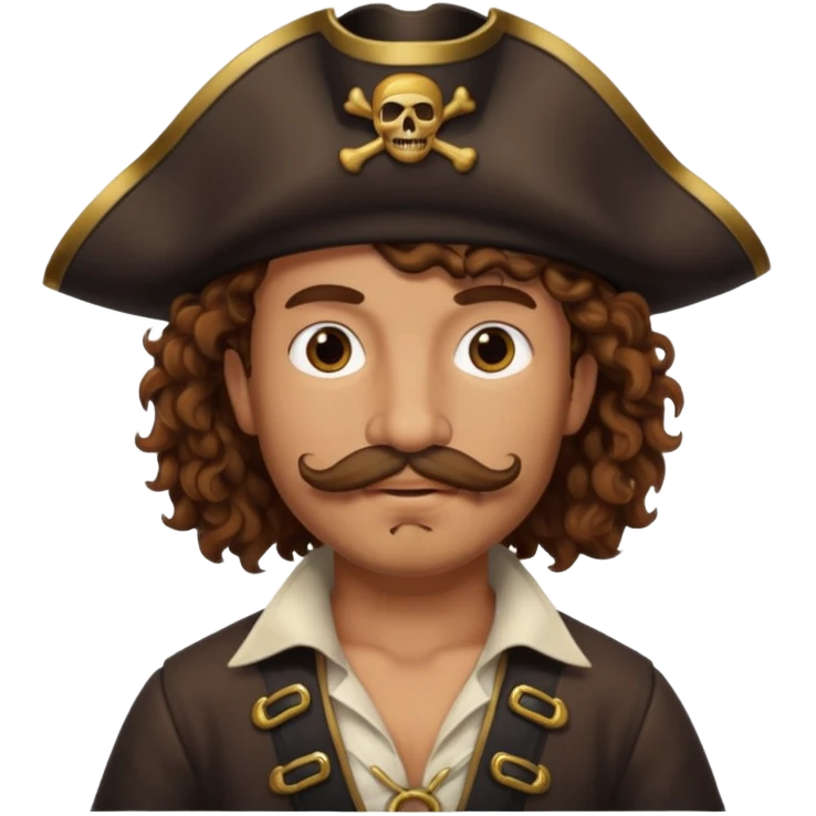 Pirate with brown curly hair and mustache emoji