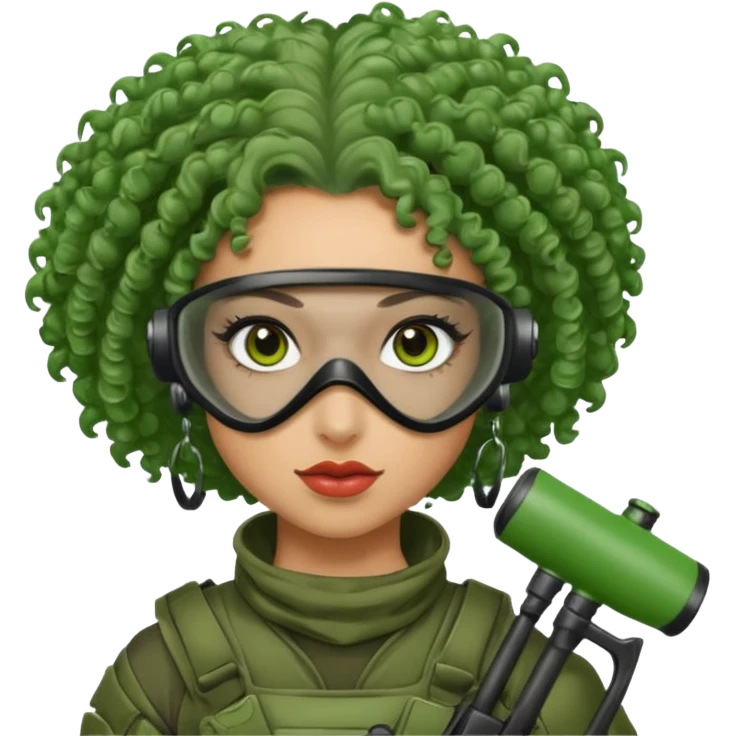 green curly haired painitball player with big earrings guy emoji