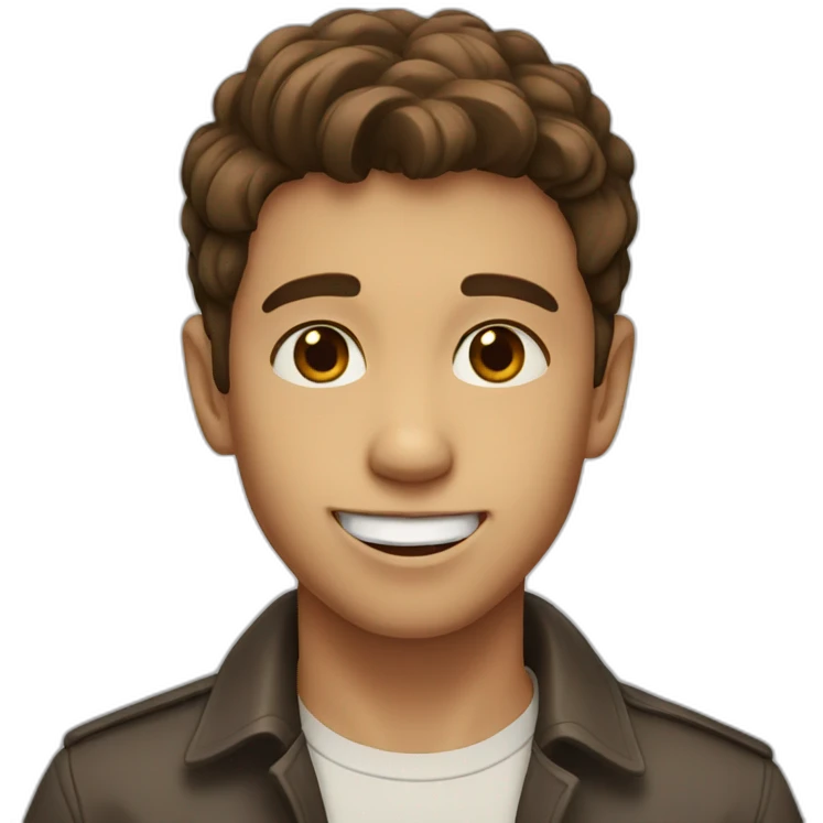 boy with gap in front teeth, brown hair, brown eyes white emoji