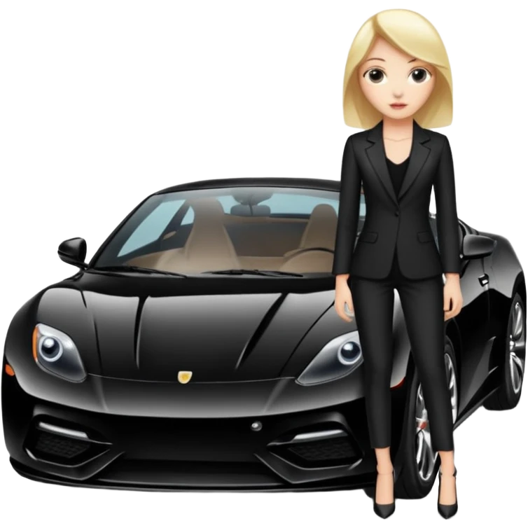 A fast, expensive black car with a young woman beside it emoji