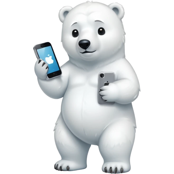 Serious Polar Bear standing full body with iphone in hand  emoji