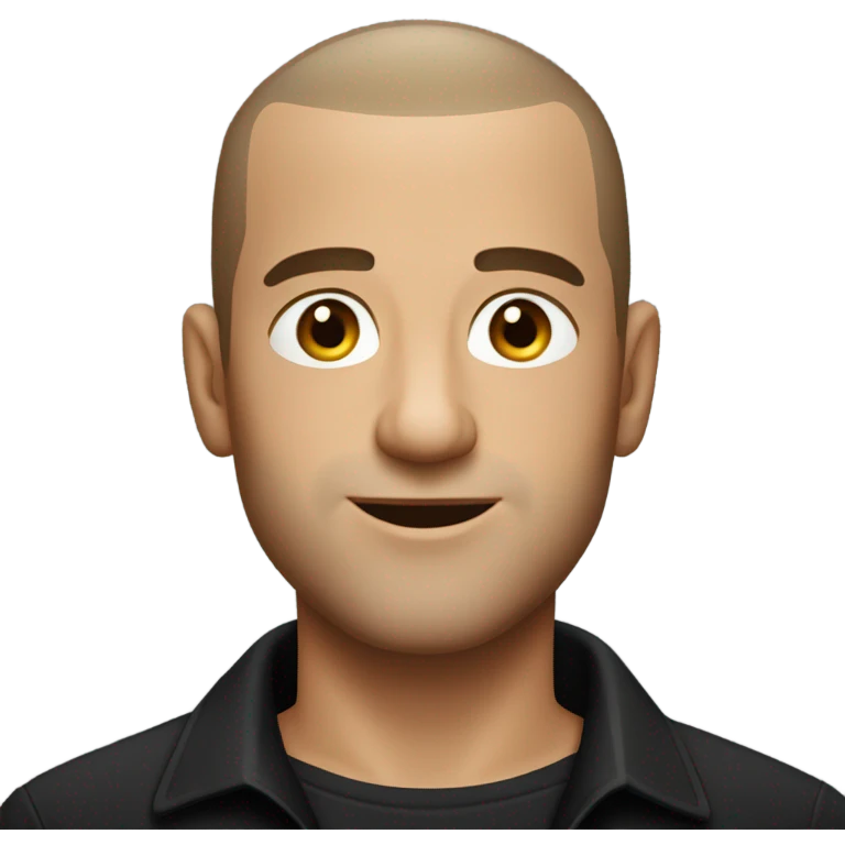 italian man, with buzz cut and no beard. wearing a black smart shirt unbuttoned. emoji