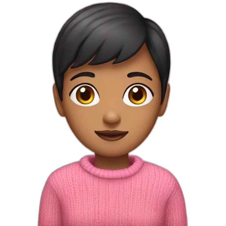 A girl with black short hair wearing pink sweater  emoji