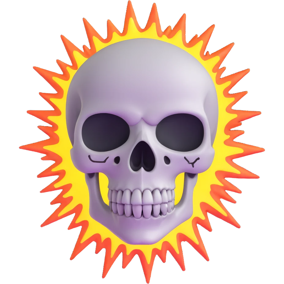 skull with eyes wide, comic shock lines, dramatic explosion emoji