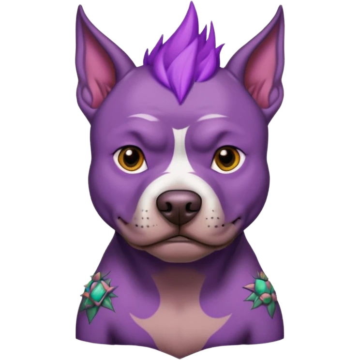 very tattoed brown face pitbull dog with purple spiky hair scary emoji