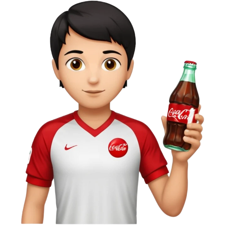 Soccer player with short hair holding a Coca-Cola in his right hand and a candy in his left emoji