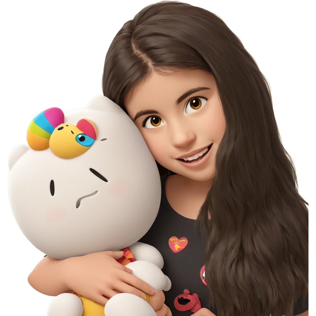 smiling girl with stuffed toy emoji