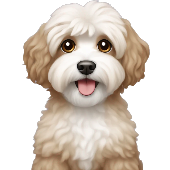 havanese poodle mix in light Brown with white betreten the eyes emoji