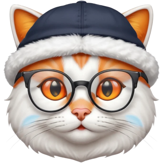 un chat avec des lunettes et une casquette emoji