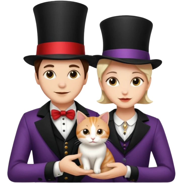magician couple and their pet cat emoji