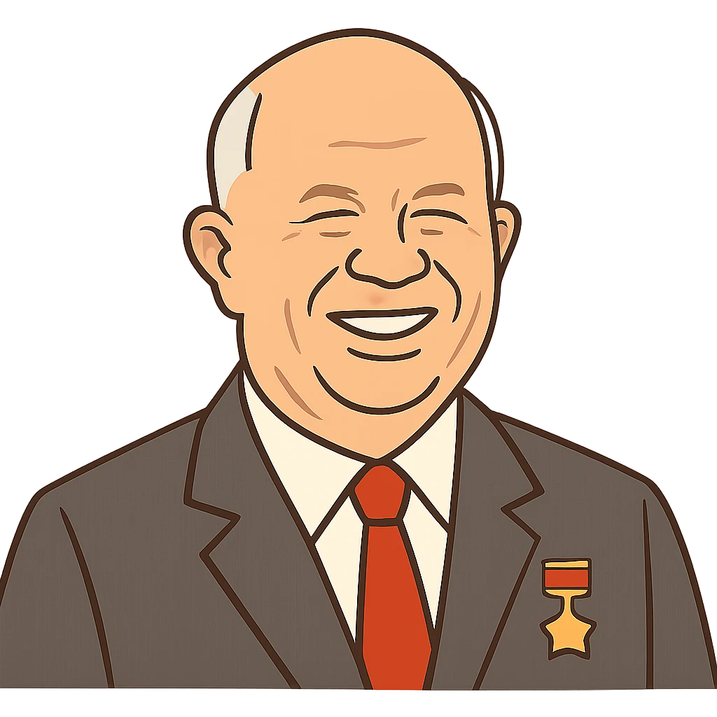 flat toon style portrait of Nikita Khrushchev smiling emoji